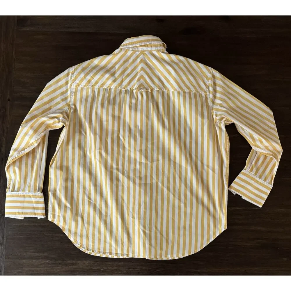 AYR The Deep End Shirt Womens XS Yellow Stripe Button Relaxed Long Sleeve - Picture 3 of 8